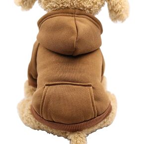 Jecikelon Winter Dog Hoodie Sweatshirts with Pockets Warm Dog Clothes for Small Dogs Chihuahua Coat Clothing Puppy Cat Custume (Small, Coffee)