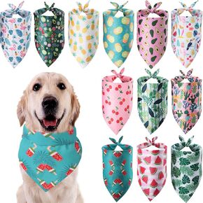 Weewooday 12 Pieces Large Dog Bandana Scarf Washable Triangular Bibs Pet Adjustable Washable Kerchief Dog Bandana for Small and Large Dogs Party Supplies(Summer Patterns)