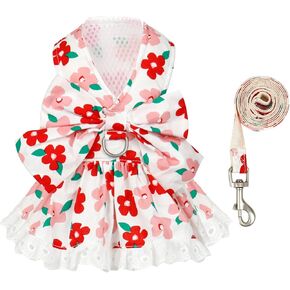 Cute Floral Dog Harness Dress and Leash Set for Small Dog Cats Girl Puppy Bowknot Princess Birthday Dress Summer Female Pet Small Dog Clothes Lace Doggie Kitten Outfits Apparel(Red,XS) in Saudi Arabia