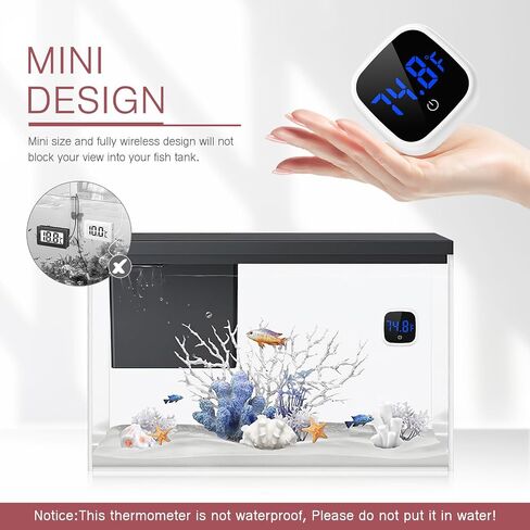 LOFICOPER Digital Aquarium Thermometer, Stick-on Fish Tank Thermometer, Wireless Tank Temperature Sensor with LED Touch Screen, Battery, ℉, for Fresh Water, Tap Water, Marine Water in Kuwait