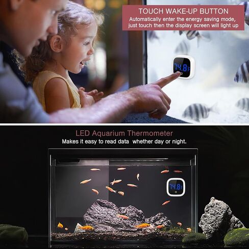 LOFICOPER Digital Aquarium Thermometer, Stick-on Fish Tank Thermometer, Wireless Tank Temperature Sensor with LED Touch Screen, Battery, ℉, for Fresh Water, Tap Water, Marine Water in Kuwait