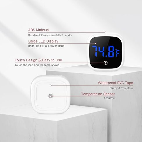 LOFICOPER Digital Aquarium Thermometer, Stick-on Fish Tank Thermometer, Wireless Tank Temperature Sensor with LED Touch Screen, Battery, ℉, for Fresh Water, Tap Water, Marine Water in Kuwait