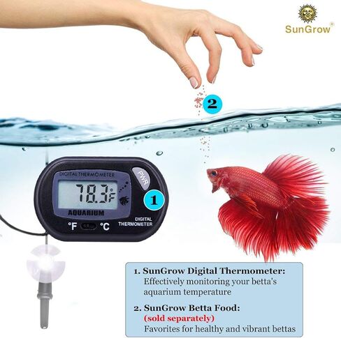 SunGrow Digital Betta Thermometer for Tropical Aquarium Fish, Black Color, Suction Cups and 1 Battery Included, 1 pc per Pack in Saudi Arabia