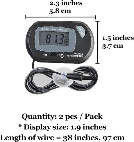 SunGrow Digital Betta Thermometer for Tropical Aquarium Fish, Black Color, Suction Cups and 1 Battery Included, 1 pc per Pack in Saudi Arabia
