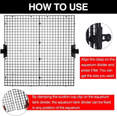 18Pcs Aquarium Fish Tank Divider Plastic Egg Crate Aquarium Filter Bottom Tray Grid Isolation Board Partition Net Pane Separator for Mixed Breeding Light Diffuser 24Pcs Sucker Clips Suction Cups,Black in Kuwait