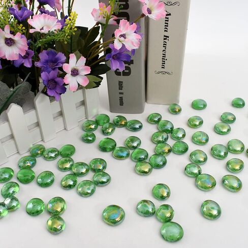 HUIANER Flat Glass Marbles 1lb, 100PCS Red Flat Gems Glass Beads for Vase Filler Garden Aquarium Tank Pebbles Table Floral Decoration in Saudi Arabia