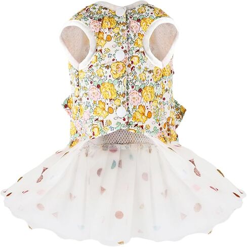 فستان زهري للكلاب، تنورة توتو، وقبعة شمسية مسامية شبكية مع فتحات للأذن للكلاب الصغيرة والمتوسطة، وعطلات الكريسماس، وحفلات أعياد الميلاد (أصفر، L) in Kuwait