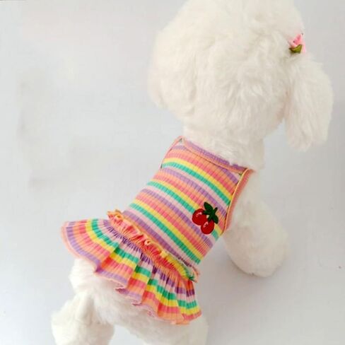 Dog Rainbow Stripe Dress Dog Summer Dress Cat Dress Outfits Soft Breathable Dog Cotton outfits and dog clothes for Small Medium Large X-Large XX-Large Dog Girls Puppy Lightweight Pet dresses in Saudi Arabia