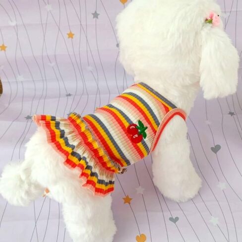 Dog Rainbow Stripe Dress Dog Summer Dress Cat Dress Outfits Soft Breathable Dog Cotton outfits and dog clothes for Small Medium Large X-Large XX-Large Dog Girls Puppy Lightweight Pet dresses in Saudi Arabia