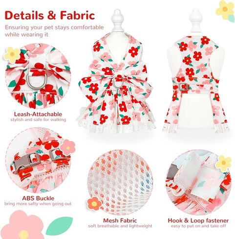 ABRRLO لطيف الأزهار الكلب تسخير اللباس والمقود مجموعة للكلاب الصغيرة القطط فتاة جرو Bowknot الأميرة عيد ميلاد اللباس الصيف الإناث الحيوانات الأليفة كلب صغير الملابس الدانتيل الكلب هريرة ملابس الملابس (الأخضر، L) in Kuwait