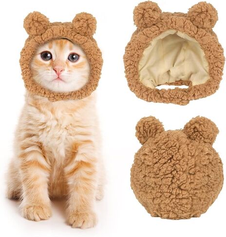 JOICEE Cute Cat Costume Warm Bear Hat Adjustable Small Pet Headwear for Cat in Kuwait