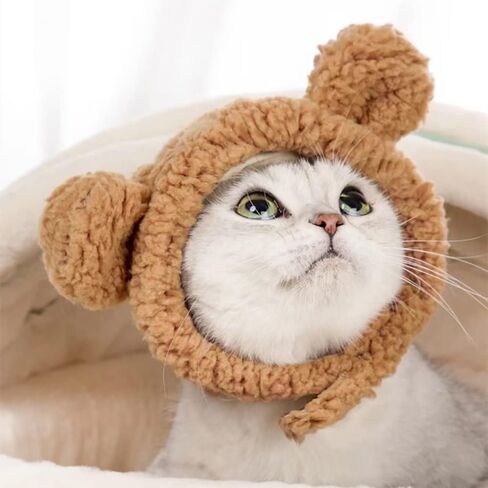 JOICEE Cute Cat Costume Warm Bear Hat Adjustable Small Pet Headwear for Cat in Kuwait