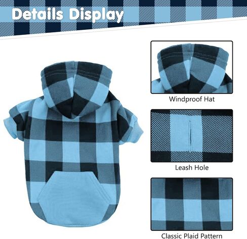 KOOLTAIL Plaid Dog Hoodie Pet Clothes Sweater with Hat and Pocket for Small Medium Large Size Dogs, Soft Winter Warm Dog Cold Weather Coat, Fleece Fall Dog Hooded Sweatshirt for Puppy Cats, Red XL in Kuwait
