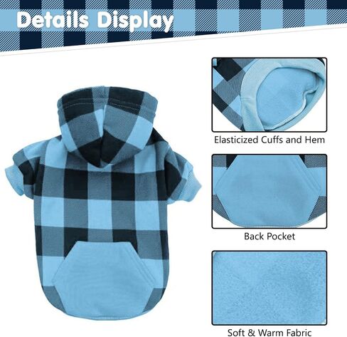 KOOLTAIL Plaid Dog Hoodie Pet Clothes Sweater with Hat and Pocket for Small Medium Large Size Dogs, Soft Winter Warm Dog Cold Weather Coat, Fleece Fall Dog Hooded Sweatshirt for Puppy Cats, Red XL in Kuwait