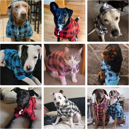 KOOLTAIL Plaid Dog Hoodie Pet Clothes Sweater with Hat and Pocket for Small Medium Large Size Dogs, Soft Winter Warm Dog Cold Weather Coat, Fleece Fall Dog Hooded Sweatshirt for Puppy Cats, Red XL in Kuwait