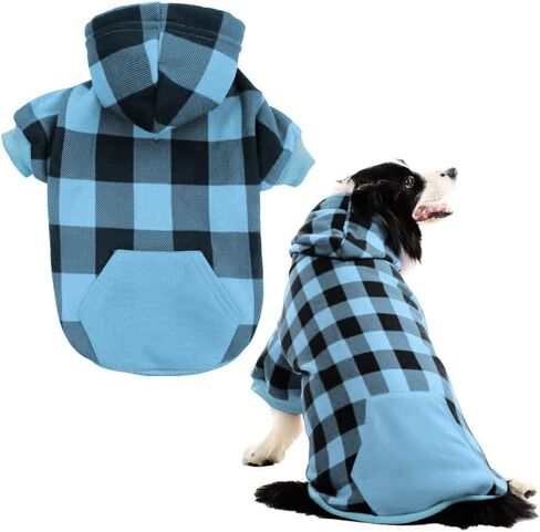 KOOLTAIL Plaid Dog Hoodie Pet Clothes Sweater with Hat and Pocket for Small Medium Large Size Dogs, Soft Winter Warm Dog Cold Weather Coat, Fleece Fall Dog Hooded Sweatshirt for Puppy Cats, Red XL in Kuwait