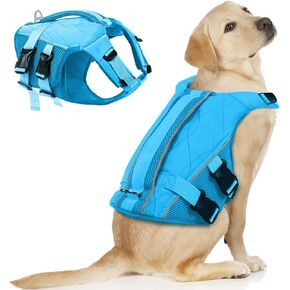 ASENKU Dog Life Jacket with Rescue Handle, Dog Life Vest for Swimming Boating with High Flotation, Ripstop Lightweight Pet Life Preserver with Reflective Stripes for Small Medium Large Dogs