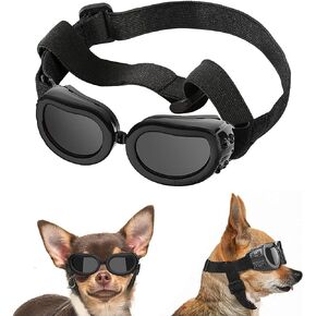 Lewondr Dog Sunglasses Small Breed Dogs Goggles UV Protection,Goggles for Small Dogs Eye Wear Protection with Adjustable Strap Windproof Anti-Fog Sunglasses for Small Dogs Doggy Doggie Glasses,Black