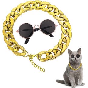 Molain Cat النظارات الشمسية سلسلة ذهبية زي الزينة - القط حماية من الأشعة فوق البنفسجية الكلاسيكية الرجعية جرو الرجعية السوداء النظارات الشمسية فو روز الذهب سلسلة قابل للتعديل تأثيري حلي بارد مضحك صور الدعائم