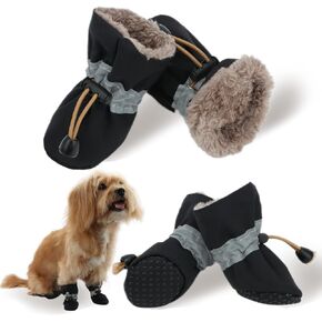 Dog Snow Boots, Dog Shoes for Winter, Dog Winter Boots for Small Medium Dogs Puppies, Dog Boots & Paw Protectors with Anti-Slip Sole and Plush, Pack of 4