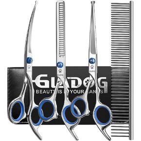 GLADOG Professional 5 in 1 Dog Grooming Scissors Set with Safety Round Tips, Sharp and Heavy-duty Pet Grooming Shears for Cats