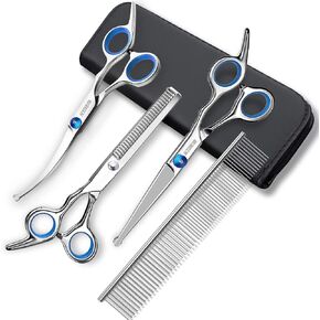 Dog Grooming Scissors for Dogs with Safety Round Tips, 5 in 1 Dog Scissors for Grooming, Curved Dog Grooming Scissors,Professional Pet Grooming Shears Set for Dogs and Cats in Kuwait