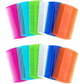 AUEAR, 12 Pack Pet Flea Lice Combs Double Sided Fine Tooth Dogs Cats Grooming Combs Remove Float Hair Tear Marks Tick Removal Tool (6 Colors)