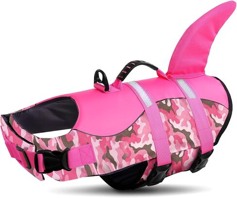 Queenmore Dog Life Jacket Ripstop Dog Safety Vest Adjustable Preserver with High Buoyancy and Durable Rescue Handle for Small,Medium,Large Dogs, Grey Shark Medium in Kuwait