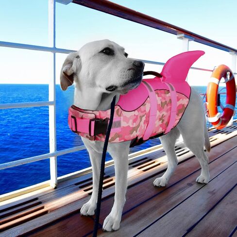 Queenmore Dog Life Jacket Ripstop Dog Safety Vest Adjustable Preserver with High Buoyancy and Durable Rescue Handle for Small,Medium,Large Dogs, Grey Shark Medium in Kuwait