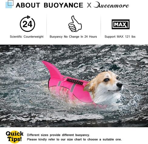 Queenmore Dog Life Jacket Ripstop Dog Safety Vest Adjustable Preserver with High Buoyancy and Durable Rescue Handle for Small,Medium,Large Dogs, Grey Shark Medium in Kuwait