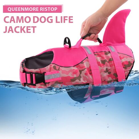 Queenmore Dog Life Jacket Ripstop Dog Safety Vest Adjustable Preserver with High Buoyancy and Durable Rescue Handle for Small,Medium,Large Dogs, Grey Shark Medium in Kuwait