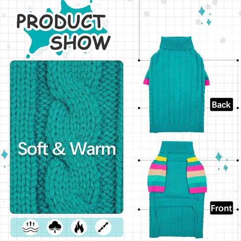 Small Dog Sweater, Turtleneck Pullover with Sleeves, Green S in Kuwait