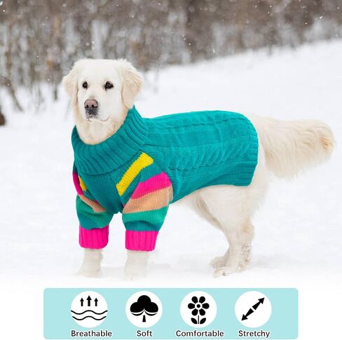 Small Dog Sweater, Turtleneck Pullover with Sleeves, Green S in Kuwait