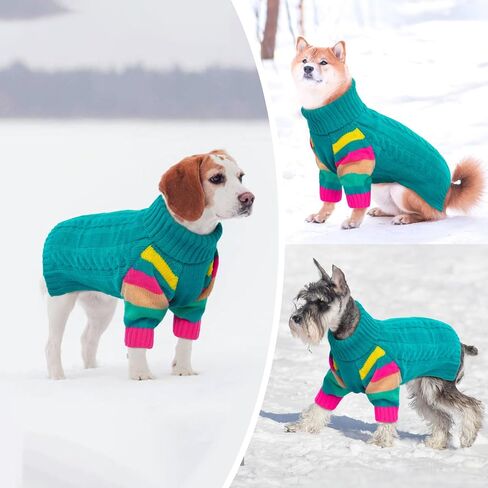 Small Dog Sweater, Turtleneck Pullover with Sleeves, Green S in Kuwait