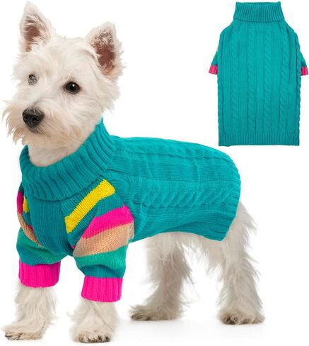 Small Dog Sweater, Turtleneck Pullover with Sleeves, Green S in Kuwait