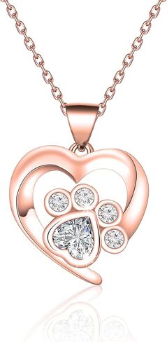 BEKECH Pet Lover Gifts Paw Print Necklace Cubic Zirconia Puppy Dog Cat Pet Paw Print Love Heart Pendant Necklace for Women in Kuwait