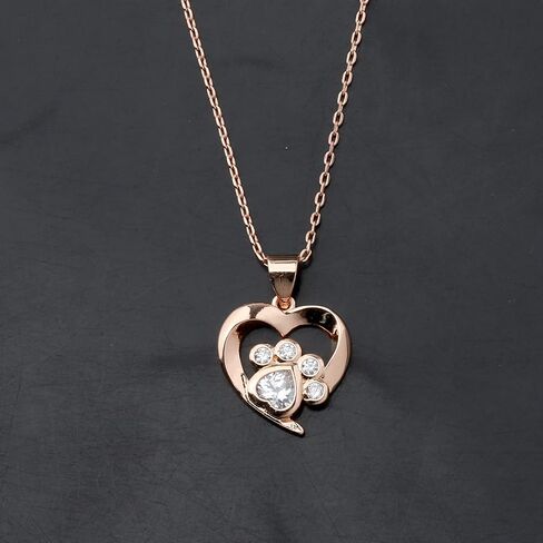 BEKECH Pet Lover Gifts Paw Print Necklace Cubic Zirconia Puppy Dog Cat Pet Paw Print Love Heart Pendant Necklace for Women in Kuwait