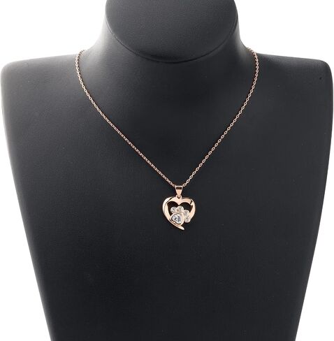 BEKECH Pet Lover Gifts Paw Print Necklace Cubic Zirconia Puppy Dog Cat Pet Paw Print Love Heart Pendant Necklace for Women in Kuwait