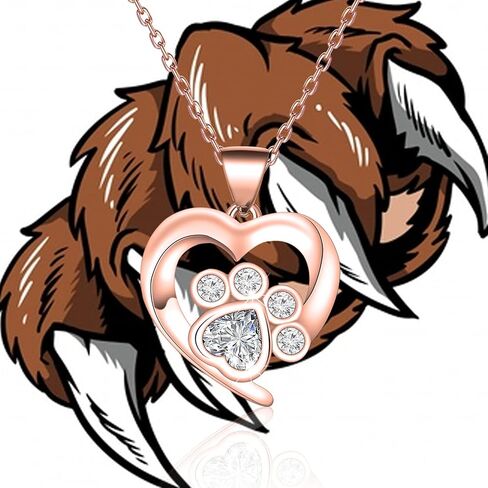 BEKECH Pet Lover Gifts Paw Print Necklace Cubic Zirconia Puppy Dog Cat Pet Paw Print Love Heart Pendant Necklace for Women in Kuwait
