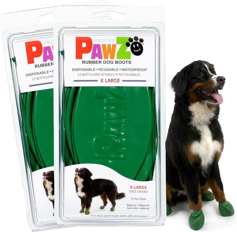 PawZ Rubber Dog Boots for Paws up to 3", 24 Total (2 Packs of 12) - All-Weather Dog Booties for Hot Pavement, Snow, Mud, and Rain - Waterproof, Anti Slip Dog Socks - Medium, Blue in Saudi Arabia