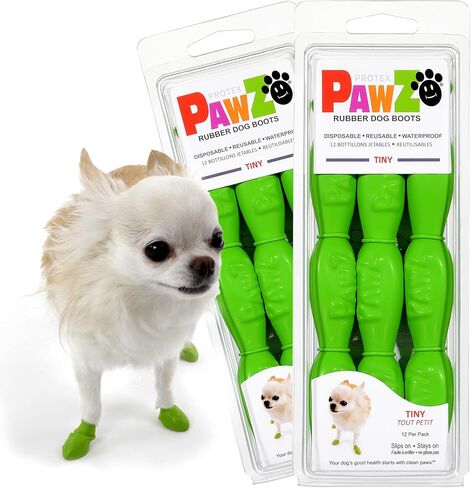 PawZ Rubber Dog Boots for Paws up to 3", 24 Total (2 Packs of 12) - All-Weather Dog Booties for Hot Pavement, Snow, Mud, and Rain - Waterproof, Anti Slip Dog Socks - Medium, Blue in Saudi Arabia