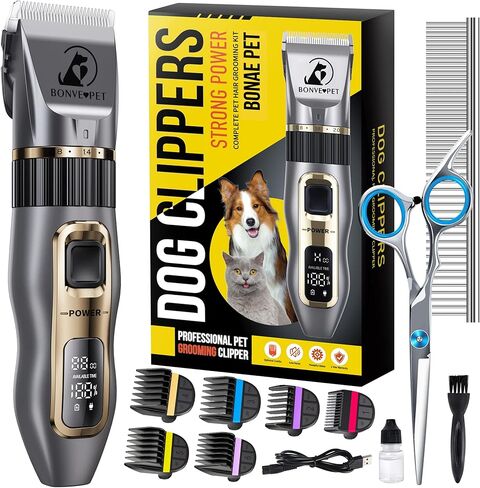 Dog Clippers, Dog Grooming Kit Cordless Noiseless Dog Grooming Clippers Professional Rechargeable Dog Trimmer Electric Hair Clippers for Thick Coats Pets Dogs Cats in Kuwait