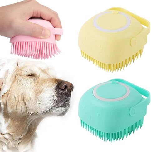 Dog Cat Bath Brush Comb Silicone Rubber Dog Grooming Brush Silicone Puppy Massage Brush Hair Fur Grooming Cleaning Brush Soft Shampoo Dispenser in Saudi Arabia