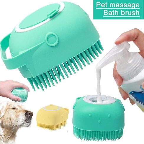 Dog Cat Bath Brush Comb Silicone Rubber Dog Grooming Brush Silicone Puppy Massage Brush Hair Fur Grooming Cleaning Brush Soft Shampoo Dispenser in Saudi Arabia