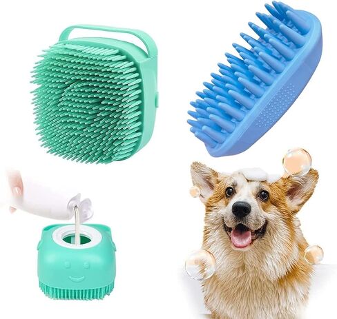 Dog Cat Bath Brush Comb Silicone Rubber Dog Grooming Brush Silicone Puppy Massage Brush Hair Fur Grooming Cleaning Brush Soft Shampoo Dispenser in Saudi Arabia