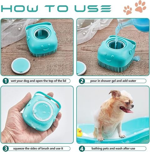 Dog Cat Bath Brush Comb Silicone Rubber Dog Grooming Brush Silicone Puppy Massage Brush Hair Fur Grooming Cleaning Brush Soft Shampoo Dispenser in Saudi Arabia