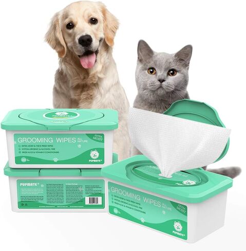Natural Pet Grooming Wipes, 100 Fresh Counts, Extra Moist & Thick for Dogs & Cats, Puppies & Kittens(Pack of 2) in Saudi Arabia