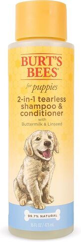 Burt's Bees for Pets Puppies Natural Tearless 2 in 1 Shampoo and Conditioner | Made with Buttermilk and Linseed Oil | Best Tearless Puppy Shampoo for Gentle Skin and Coat | Made in USA, 16 Oz in Saudi Arabia