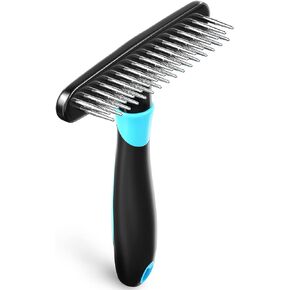 DOGI Deshedding Brush - Undercoat Rake for Dogs, Cats, Matted, Short, Long Hair Coats - Double Row Stainless Steel Pins - Reduce Shedding by 90% (Blue)