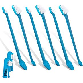 Boshel Dog Toothbrush Kit, 6 Dual-Headed Dog Tooth Brush + 2 Pet Finger Toothbrush for Small and Large Breeds, 8 Pack in Saudi Arabia